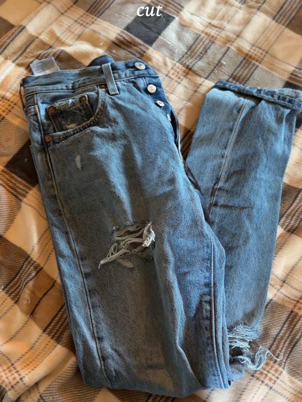 Levi's Light Blue Straight Leg Distressed Jeans